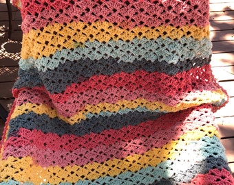 Crochet Shells Throw: Summer Berry Tart Yarn, 38x47