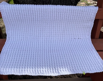 White Crochet Baby Blanket: Christening Gift, Block Stitch
