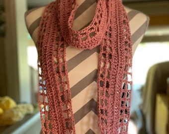 Dusty Rose Skinny Scarf: Light Airy Knit