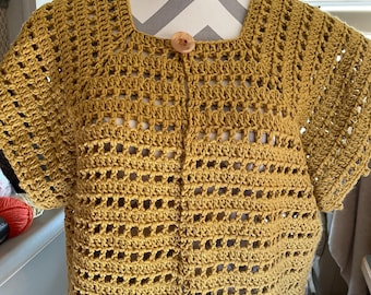 Handmade Crochet Cardigan - Bee Pollen Yarn, Size M-L
