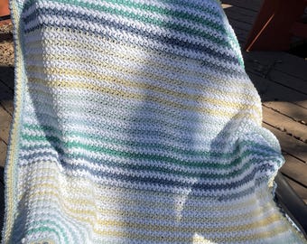 Handmade Stitch Baby Blanket: Soft Buttermints and White Yarns