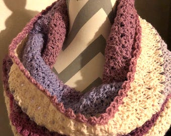 Crochet Cowl Hood: Lavender, Purple & Cream