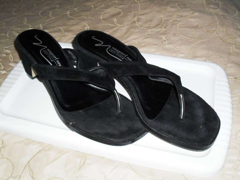 With block heel 2 14 Size 8 12 Newport News ON SALE made in China. Ladies black suede high heeled sandals