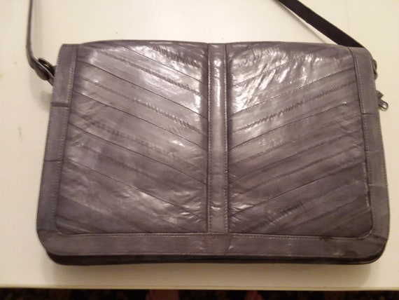 Genuine Eel Skin Leather Billfold Wallet Purse Dark brown