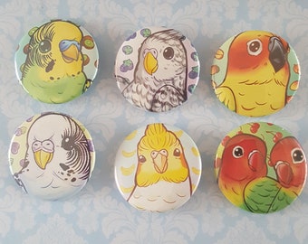Nicht mehr hergestellt (SALE) 1,5-Zoll-Vogel-Tasten - Sittich, Nymphensittich, Sonnensittich und Lovebirds