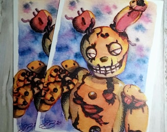 Springtrap FNAF Animatronische Kaninchen Aquarelldrucke 13 x 18 cm