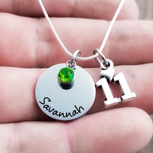 11th Birthday Necklace, Gift for Girl Turning 11, Personalized Name Necklace with Birthstone, Gift for 11 Year Old, Little Girl Gift,