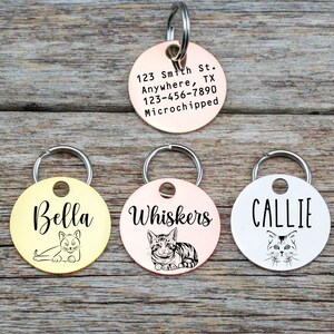 Personalized Cat ID Tag Small Pet Tag, Engraved Pet Tags Cat Lover Gift,  Rose Pet Id Kitty Tag • Cat Tag Small Id Tag Name Number Address