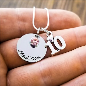 10th Birthday Necklace, Gift for Girl Turning 10, Personalized Name Necklace with Birthstone, Gift for 10 Year Old, Little Girl Gift,