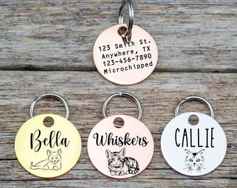Personalized Cat ID Tag Small Pet Tag, Engraved Pet Tags Cat Lover Gift,  Rose Pet Id Kitty Tag • Cat Tag Small Id Tag Name Number Address