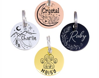 Pet ID Personalized Dog and Cat Tags for dog collar Stainless Steel Custom Engraved Front and Backside Engraving Round