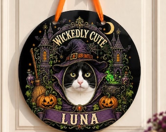 Custom Pet Portrait Halloween Sign, Personalized Dog or Cat Photo Decor, Spooky Pet Lover Gift, Round Acrylic Pet Sign