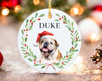 Bulldog Ornament - Dog Christmas Ornament - 100 different Breed Custom Ornament - Water Color Photo