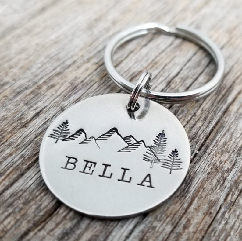 Pet dog tag, dog ID Tag, pet dog ID tag, puppy tag, Hand stamped Personalized dog ID Tag, dog tag for dogs, Dog collar tag, Mountain Dog tag 