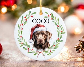 Chocolate Labrador Ornament - Dog Christmas Ornament - 100 different Breed Custom Ornament -  - Water Color Photo