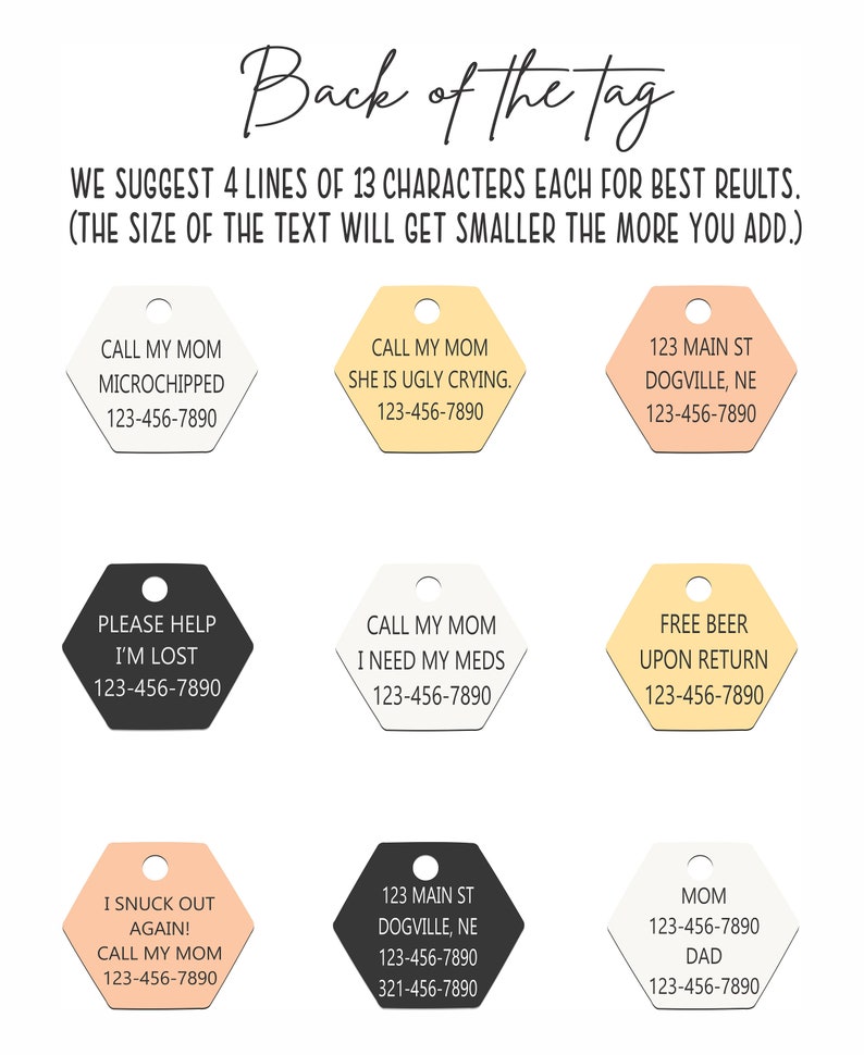 Personalized Hexagon Cat ID Tag, Custom Engraved Cat Tag, Stainless Steel Cat Collar Tag, Kitten Name Tag, Pet ID Tag, Cat Gift image 5