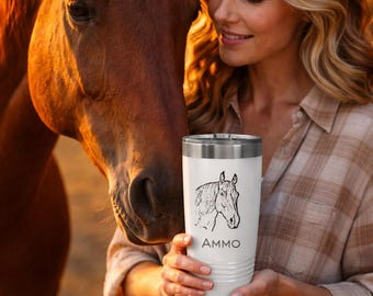 My Horse Custom Tumbler – Personalized Horse Portrait from Photo, Gift for Horse Lover, Memorial Keepsake Cup with Name