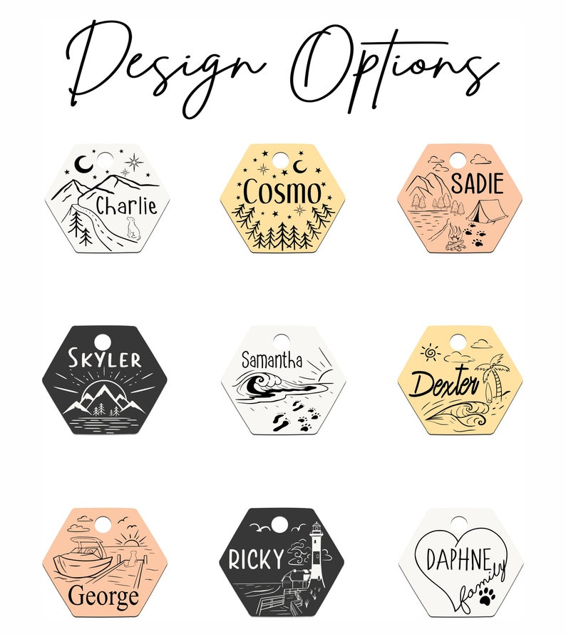 Personalized Hexagon Cat ID Tag, Custom Engraved Cat Tag, Stainless Steel Cat Collar Tag, Kitten Name Tag, Pet ID Tag, Cat Gift image 2