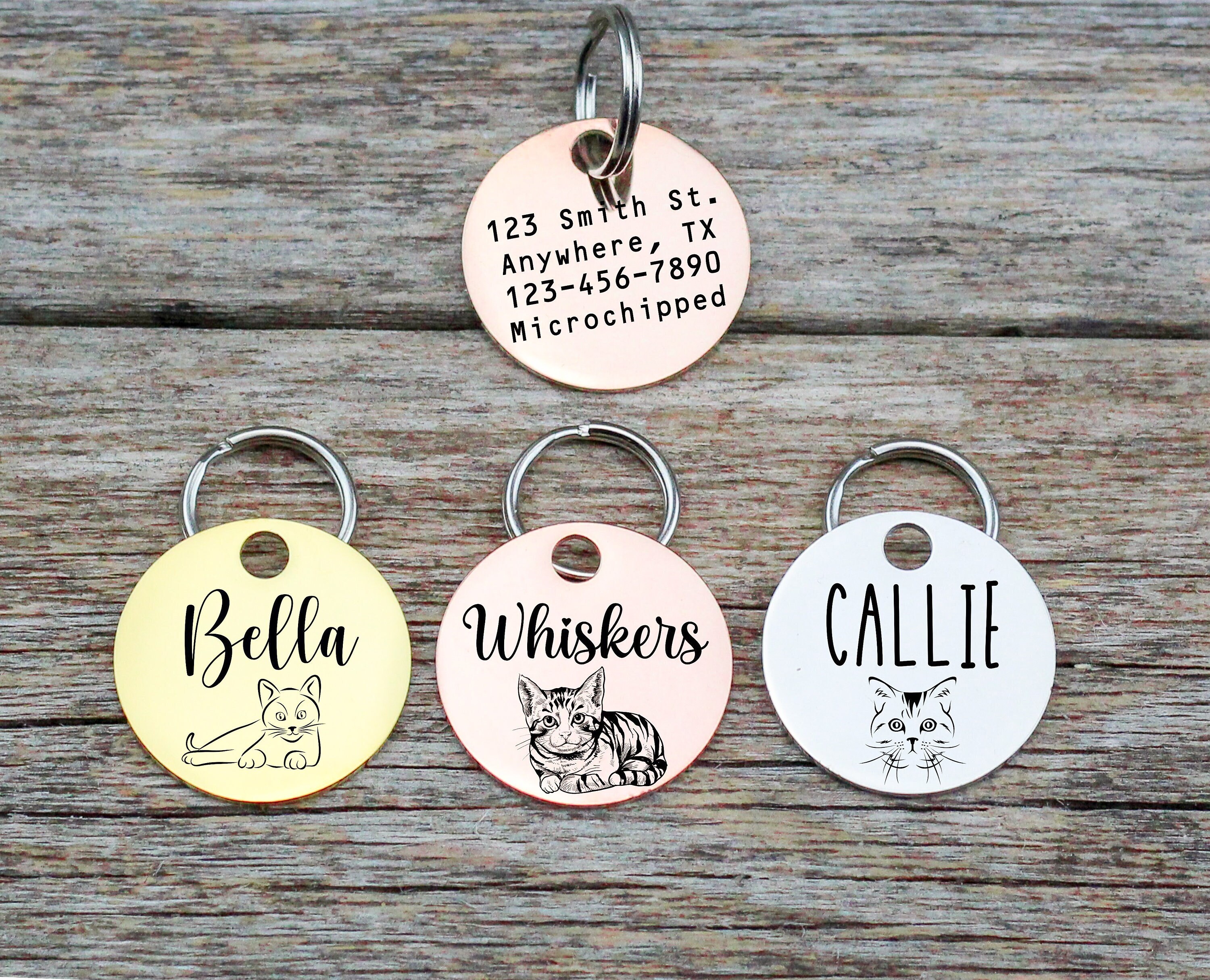 Cat name top tag engraved