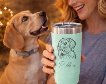 Personalized Dog Tumbler Gift – Custom Dog Portrait from Photo, Dog Mom Gift, Pet Memorial Cup, Name Engraved Mug