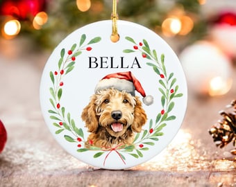 Golden Doodle Ornament - Dog Christmas Ornament - 100 different Breed Custom Ornament - Water Color Photo