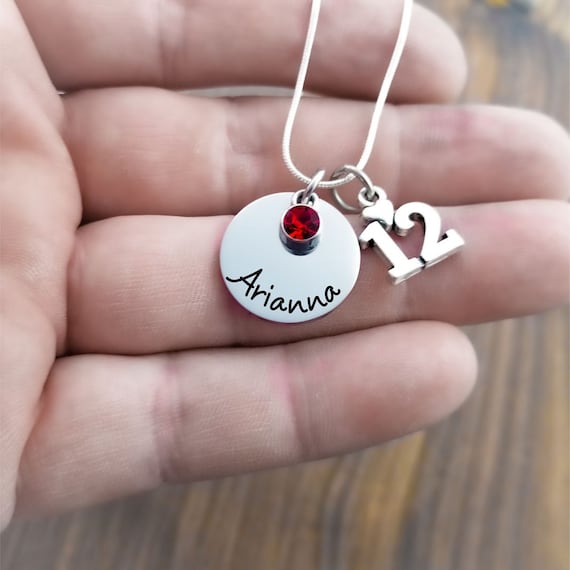 12th Birthday Necklace, Gift for Girl Turning 12, Personalized Name Necklace with Birthstone, Gift for 12 Year Old, Little Girl Gift