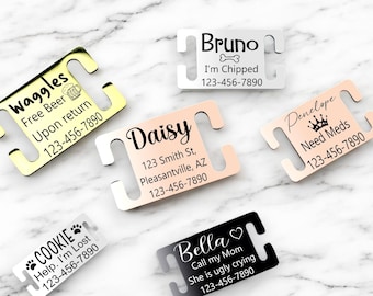 Slide on Dog tag • Dog Tag • Dog name tag • Personalized Dog Tags for Dogs • Silent Dog Tag • Custom Dog Tag • Dog Collar Tag • Pet Id Tags