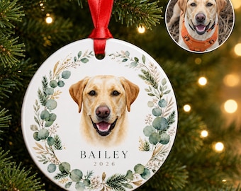 Custom Pet Portrait Christmas Ornament, Personalized Watercolor Dog, 3-Inch Ceramic Keepsake