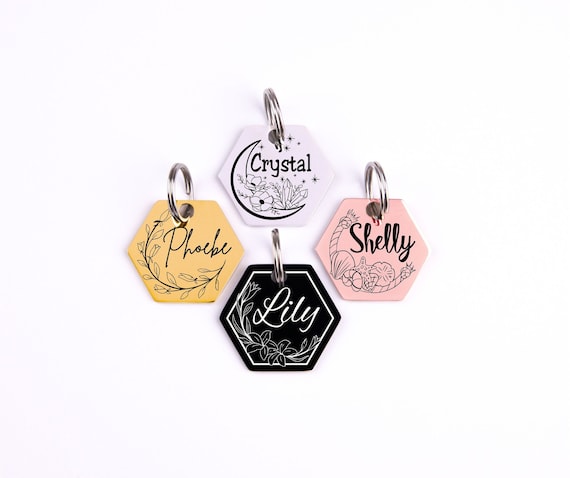 Personalized Hexagon Cat ID Tag, Custom Engraved Cat Tag, Stainless Steel Cat Collar Tag, Kitten Name Tag, Pet ID Tag, Cat Gift