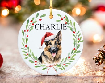 German Shepherd Ornament - Dog Christmas Ornament - 100 different Breed Custom Ornament -  - Water Color Photo