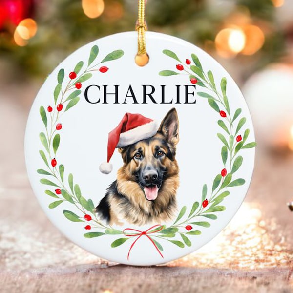 German Shepherd Ornament - Dog Christmas Ornament - 100 different Breed Custom Ornament -  - Water Color Photo