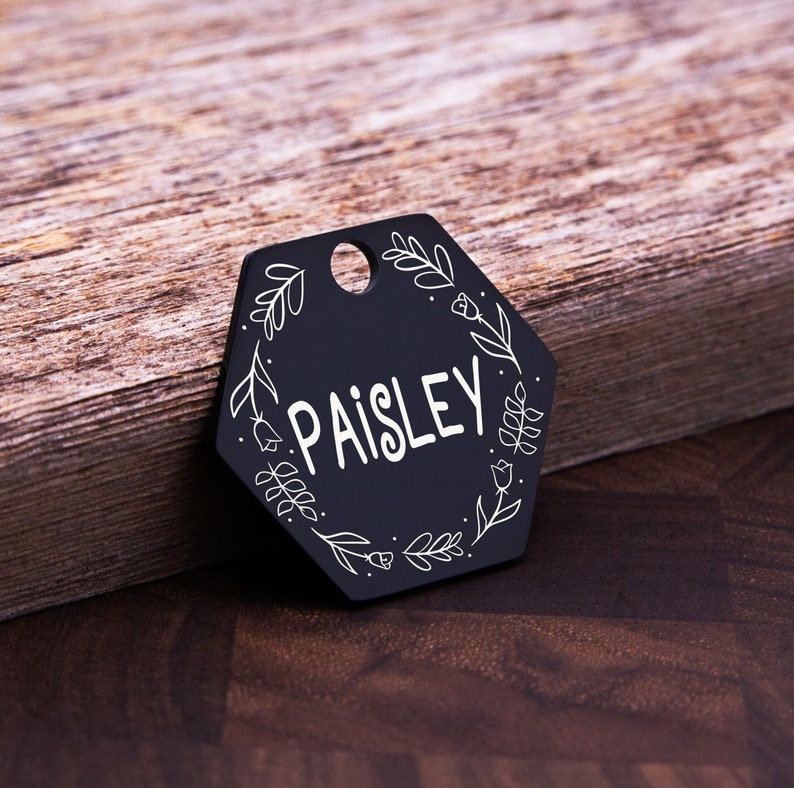 Personalized Hexagon Cat ID Tag, Custom Engraved Cat Tag, Stainless Steel Cat Collar Tag, Kitten Name Tag, Pet ID Tag, Cat Gift image 10