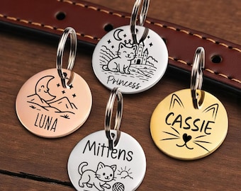 Personalized Cat Tag, Custom Cat tag, Cat ID Tag, Pet ID tag, Cat Collar Tag,  Cat ID Tag, Cat tag for Cats. Cat Name Tag