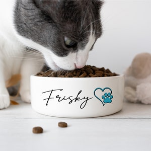 Personalized Pet Bowl – Custom Cat or Dog Bowl with Name & Paw – Ceramic Food or Water Dish – 6" or 7" Gift for Pet Lovers