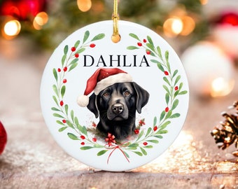 Black Labrador Retriever Ornament - Dog Christmas Ornament - 100 different Breed Custom Ornament -  - Water Color Photo