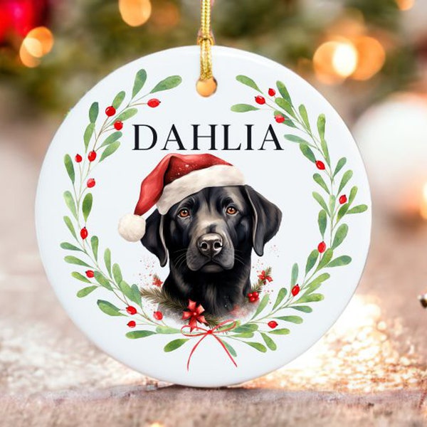 Black Labrador Retriever Ornament - Dog Christmas Ornament - 100 different Breed Custom Ornament -  - Water Color Photo