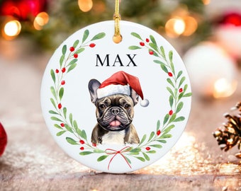 Dog Christmas Ornament - 100 different Breed Custom Ornament - French Bulldog - Water Color Photo