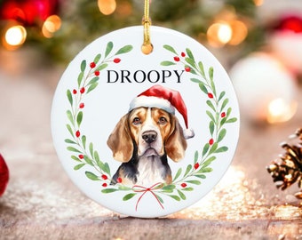 Beagle Ornament - Dog Christmas Ornament - 100 different Breed Custom Ornament - Water Color Photo