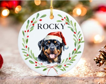 Rottweiler Ornament - Dog Christmas Ornament - 100 different Breed Custom Ornament -  - Water Color Photo