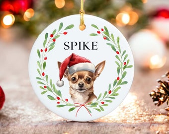 Chihuahua Ornament - Dog Christmas Ornament - 100 different Breed Custom Ornament - Water Color Photo