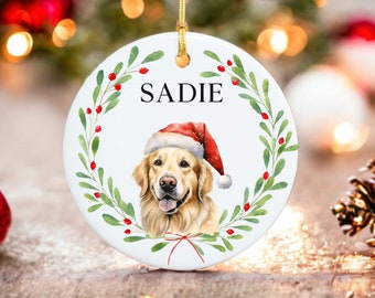 Golden Retriever Ornament - Dog Christmas Ornament - 100 different Breed Custom Ornament - Water Color Photo