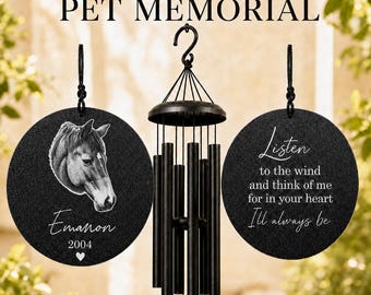 Horse Memorial Wind Chime with Photo | Personalized Horse Loss Gift | Equine Sympathy Gift | Custom Engraved Horse Remembrance