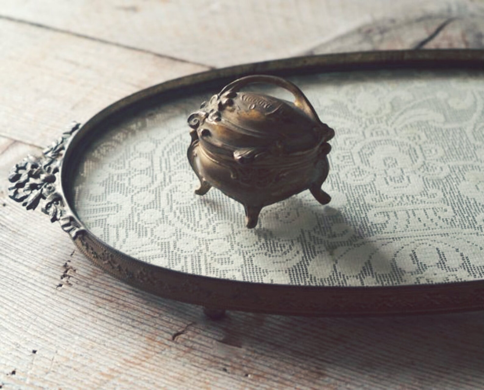 Victorian Era Oval Glass & Lace Vanity Tray Antique Dresser Etsy