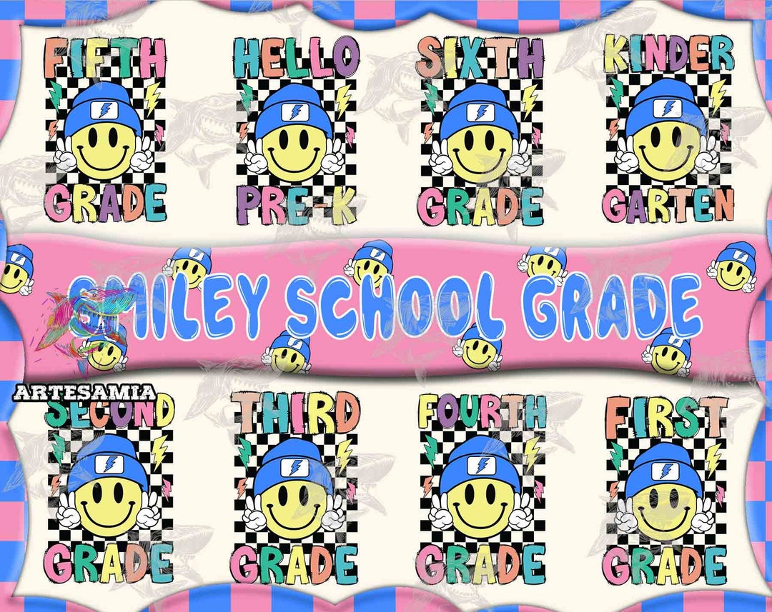8 Smiley Grade Png Bundle Smile Face Back to School Png - Etsy
