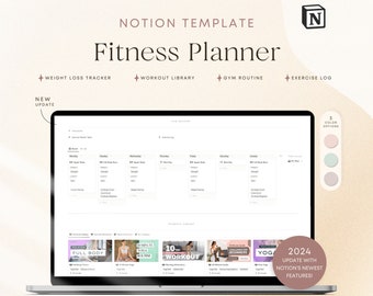 Notion Template Fitness Planner, Weight Loss Tracker, Workout Log, Gym Routine Planner, Notion Dashboard, Workout Library, Fitness Challenge