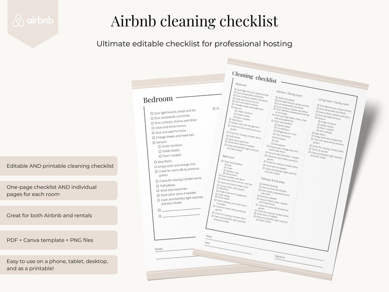 Airbnb Cleaning Checklist Canva & Google Docs Templates Etsy