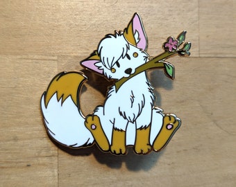 White Fox and Stick Enamel Pin