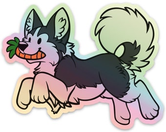 Husky and Carrot Holographic Sticker