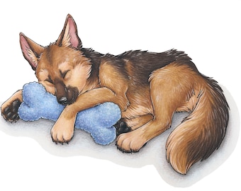 Sleepy German Shepherd Sticker