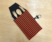 Black and Orange Stripe Print Cotton Antimicrobial Reusable Cutlery and Travel Straw Roll Up Wrap Carrying Pouch